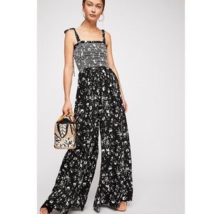 Free People Floral Black and White Jumpsuit